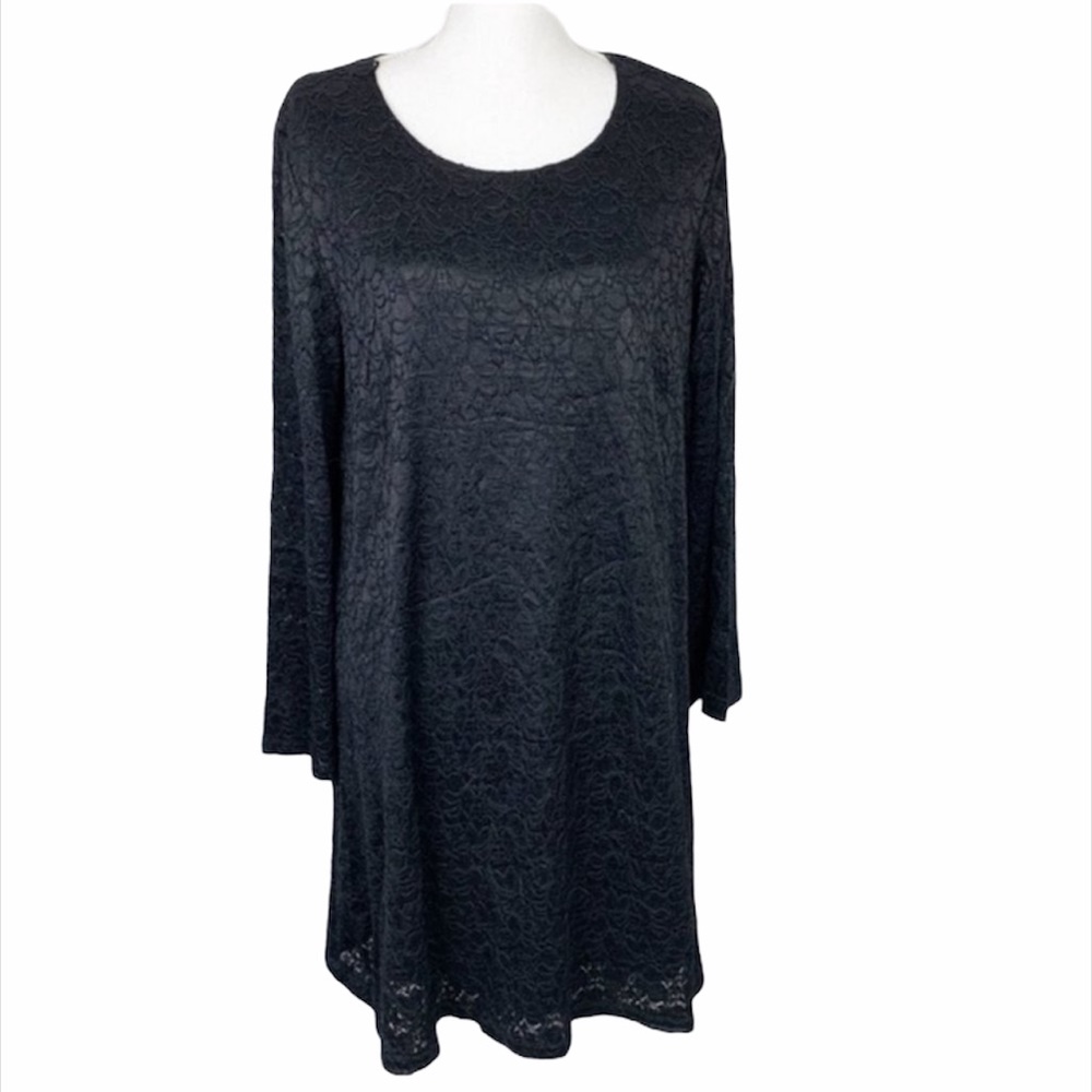 Olivia & Grace Dress Women Medium Black Floral Lace A-Line Long Sleeve Casual